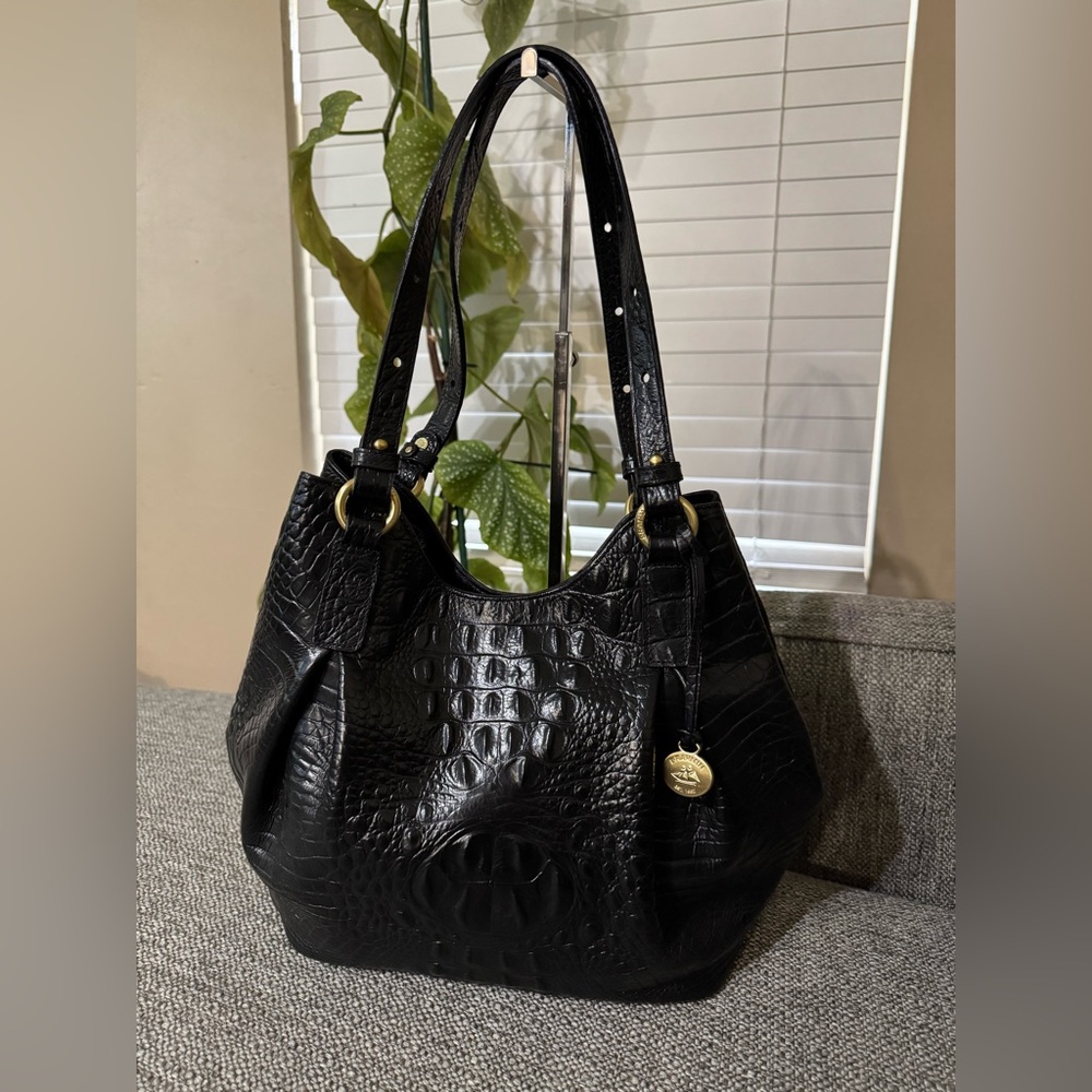 EUC Brahmin Melbourne Croc Embossed Leather Shoulder Tote